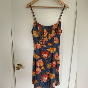 Maeve Navy Floral Spaghetti-Strap Mini Dress with Pink and Yellow Blooms